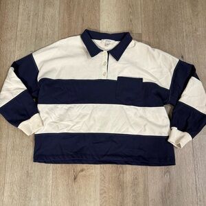 Cotton Rugby Stripe Crop Top - Navy & White